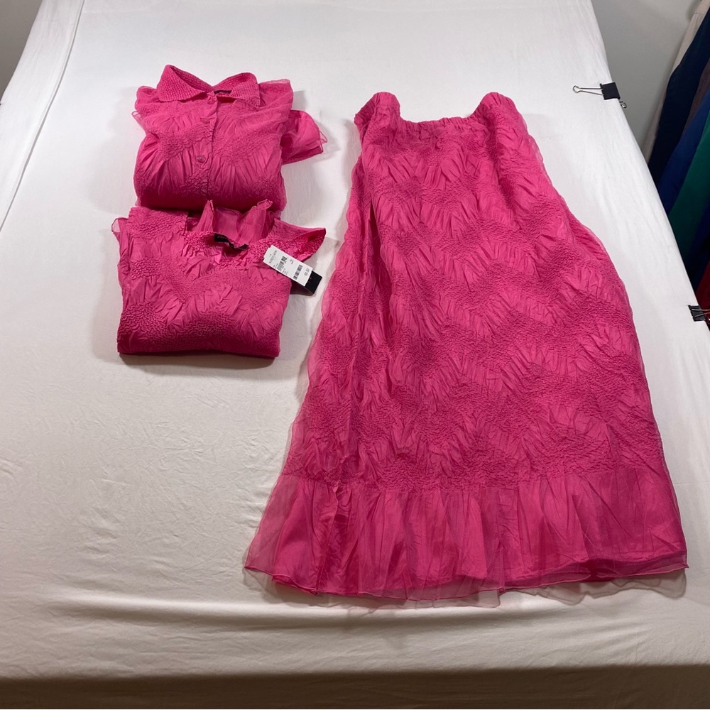 Pleats Collection 3 piece Skirt Set Women’s 1X-2X Tank Top Button down Blouse